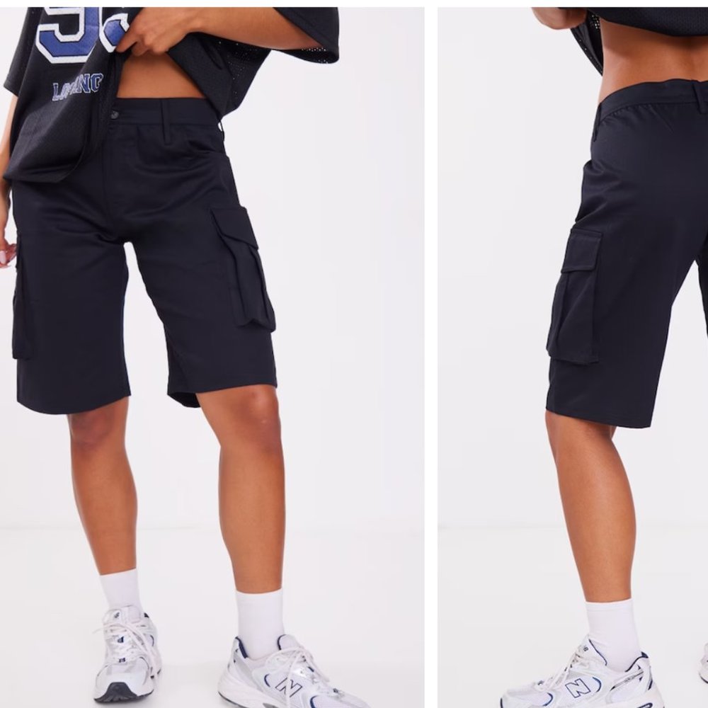 PRETTY LITTLE THING Black Oversized Cargo Shorts